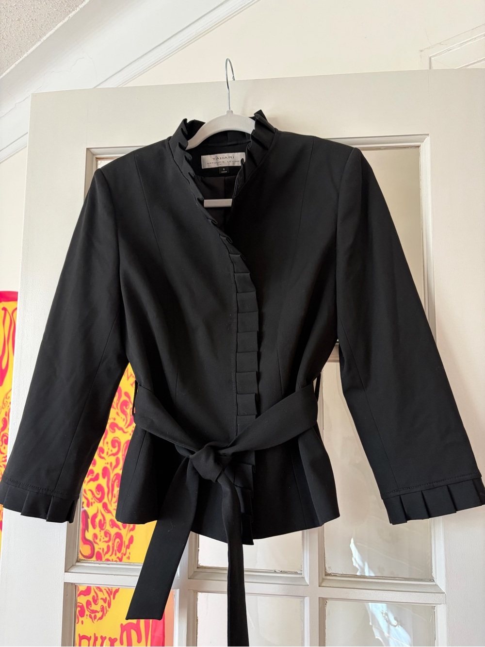 Tahari Black Ruffled Belted Jacket